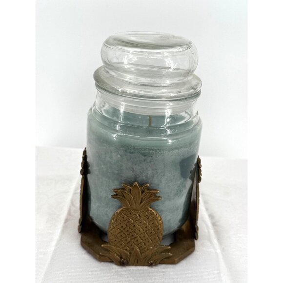 Vintage Pineapple-Themed Brass & Wood Coaster Set With Holder (Candle not includ - Picture 5 of 5